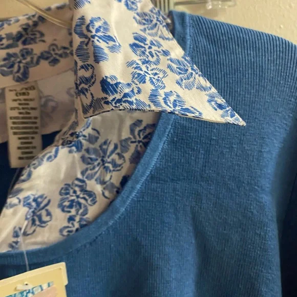 Covington Blue Long Sleeve Sweater Top Floral XL 18 78% Silk Bust 46” New NWT - Picture 3 of 8